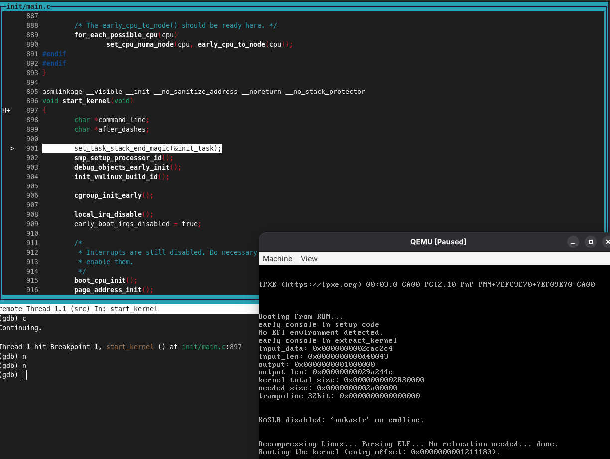 QEMU and GDB windows